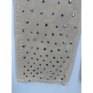 Zara Womens Size 6 Studdeded Wide Leg Jeans Beige Mid Rise Waist 30 Denim